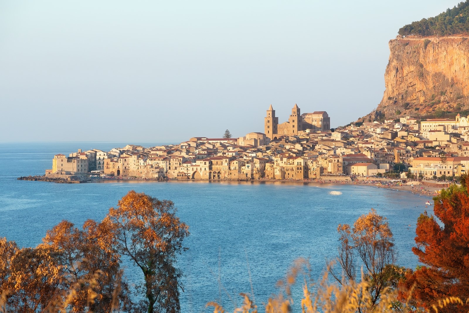 The Coastal City Of Cefalu On Sicily In Italy In The Evening 
